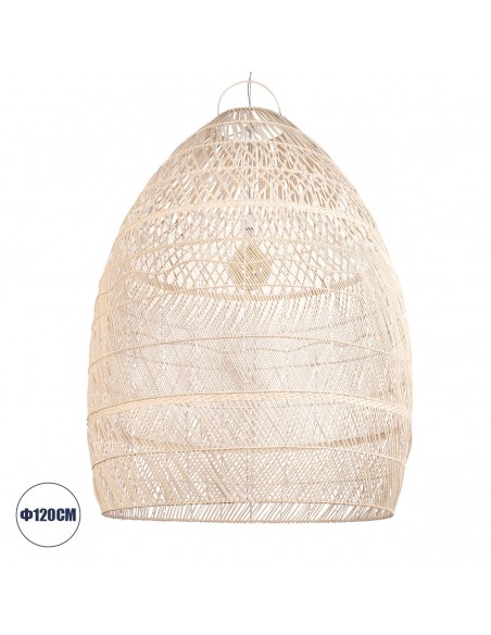 GloboStar® MALIBU 01813 Μοντέρνο Κρεμαστό Φωτιστικό Οροφής Μονόφωτο 1 x E27 Μπεζ Μπαμπού Καμπάνα Φ120 x Υ156cm