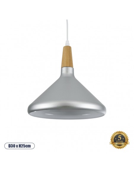 GloboStar® FELICITA 01277 Μοντέρνο Κρεμαστό Φωτιστικό Οροφής Μονόφωτο 1 x E27 AC220-240V IP20 - Φ30 x Υ25cm - Ασημί Μεταλλικό Καμπάνα