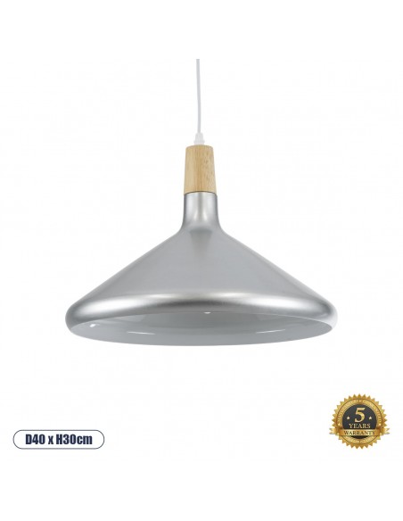 GloboStar® FELICITA 01276 Μοντέρνο Κρεμαστό Φωτιστικό Οροφής Μονόφωτο 1 x E27 AC220-240V IP20 - Φ40 x Υ30cm - Ασημί Μεταλλικό Καμπάνα