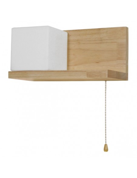 GloboStar® AMITY LEFT 01365 Μοντέρνο Φωτιστικό Τοίχου Απλίκα Ραφάκι Μονόφωτο Ξύλινο με Λευκό Ματ Γυαλί Μ30 x Π14.5 x Υ15cm