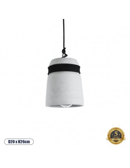 GloboStar® TRIBECA 01320 Μοντέρνο Industrial Κρεμαστό Φωτιστικό Οροφής Μονόφωτο 1 x E27 AC220-240V IP20 - Φ20 x Υ26cm - Γκρι Τσιμέντο Καμπάνα