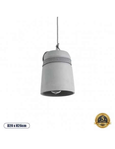 GloboStar® TRIBECA 01321 Μοντέρνο Industrial Κρεμαστό Φωτιστικό Οροφής Μονόφωτο 1 x E27 AC220-240V IP20 - Φ20 x Υ26cm - Γκρι Τσιμέντο Καμπάνα