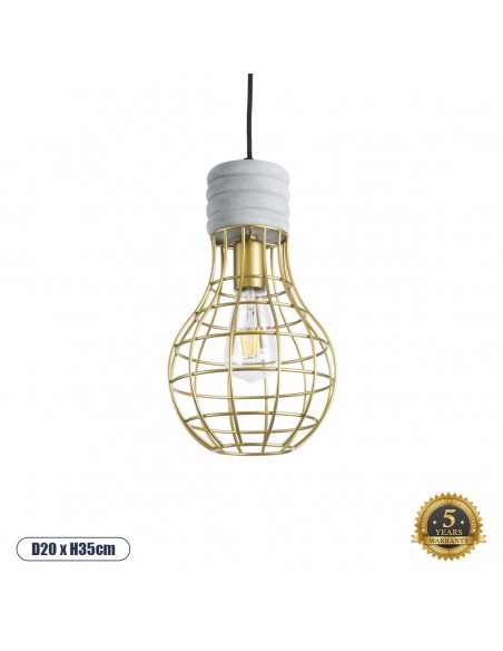 GloboStar® DURANT 01325 Μοντέρνο Industrial Κρεμαστό Φωτιστικό Οροφής Μονόφωτο 1 x E27 AC220-240V IP20 - Φ20 x Υ35cm - Γκρι Μπεζ Τσιμέντο Πλέγμα