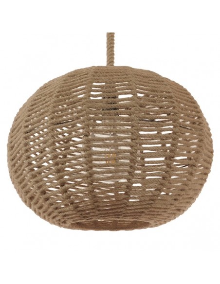 GloboStar® MANDALA 01331 Vintage Κρεμαστό Φωτιστικό Οροφής Μονόφωτο 1 x E27 Πλέγμα με Μπεζ Σχοινί Φ42 x Υ34cm