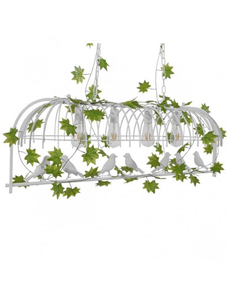 GloboStar® NIDUS 01403 Vintage Industrial Κρεμαστό Φωτιστικό Οροφής Πολύφωτο 4 x E27 Λευκό Μεταλλικό Πλέγμα Μ105 x Π37 x Y36.5cm