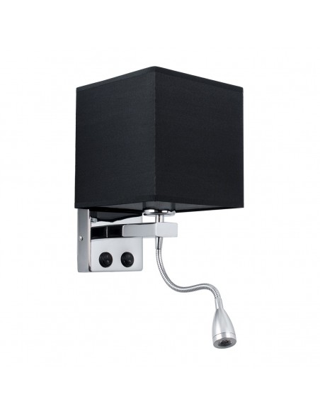 GloboStar® ELEGANT 01494 Μοντέρνο Φωτιστικό Τοίχου Απλίκα Μεταλλικό Χρώμιο Νίκελ με Μαύρο Ύφασμα Δίφωτο 1xE27 - Ρυθμίζόμενο Σώμα Σπιράλ με CREE LED 3W Θερμό Λευκό 2700K - Διακόπτες On / Off Μ17 x Π21 x Υ43cm