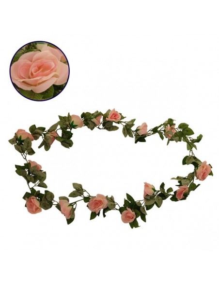 GloboStar® 09004 Τεχνητό Κρεμαστό Φυτό Διακοσμητική Γιρλάντα Μήκους 2 μέτρων με 16 X Μεγάλα Τριαντάφυλλα Ροζ