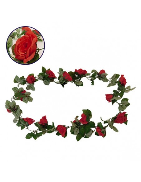 GloboStar® 09007 Τεχνητό Κρεμαστό Φυτό Διακοσμητική Γιρλάντα Μήκους 2 μέτρων με 16 X Μεγάλα Τριαντάφυλλα Κόκκινα