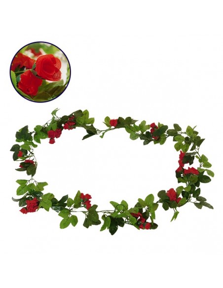 GloboStar® 09014 Τεχνητό Κρεμαστό Φυτό Διακοσμητική Γιρλάντα Μήκους 2.2 μέτρων με 33 X Μικρά Τριαντάφυλλα Κόκκινα