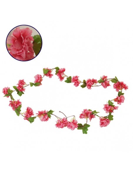 GloboStar® 09021 Τεχνητό Κρεμαστό Φυτό Διακοσμητική Γιρλάντα Μήκους 2.2 μέτρων με 18 X Άνθη Κερασιάς Φούξια