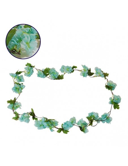 GloboStar® 09023 Τεχνητό Κρεμαστό Φυτό Διακοσμητική Γιρλάντα Μήκους 2.2 μέτρων με 18 X Άνθη Κερασιάς Γαλάζιο