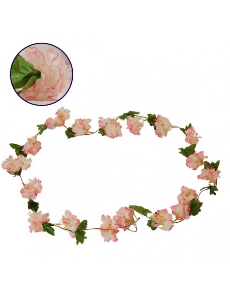 GloboStar® 09024 Τεχνητό Κρεμαστό Φυτό Διακοσμητική Γιρλάντα Μήκους 2.2 μέτρων με 18 X Άνθη Κερασιάς Ροζ Σομόν