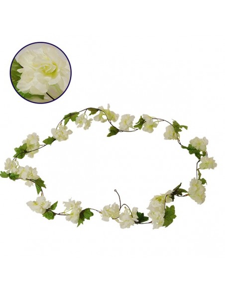 GloboStar® 09025 Τεχνητό Κρεμαστό Φυτό Διακοσμητική Γιρλάντα Μήκους 2.2 μέτρων με 18 X Άνθη Κερασιάς Λευκό