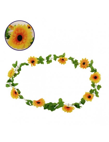 GloboStar® 09029 Τεχνητό Κρεμαστό Φυτό Διακοσμητική Γιρλάντα Μήκους 2.2 μέτρων με 10 X Μεγάλα Ηλιοτρόπια Κίτρινα
