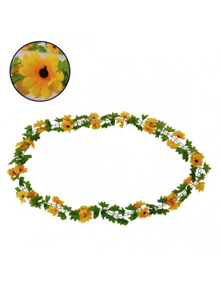 GloboStar® 09028 Τεχνητό Κρεμαστό Φυτό Διακοσμητική Γιρλάντα Μήκους 2.2 μέτρων με 30 X Μεσαία Ηλιοτρόπια Κίτρινα