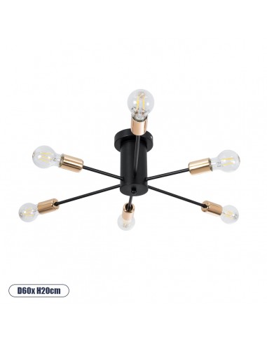 GloboStar® OLINDA 01384 Μοντέρνο Industrial Φωτιστικό Οροφής Πολύφωτο 6 x E27 Μαύρο Μεταλλικό Πλέγμα Φ58 x Y17cm