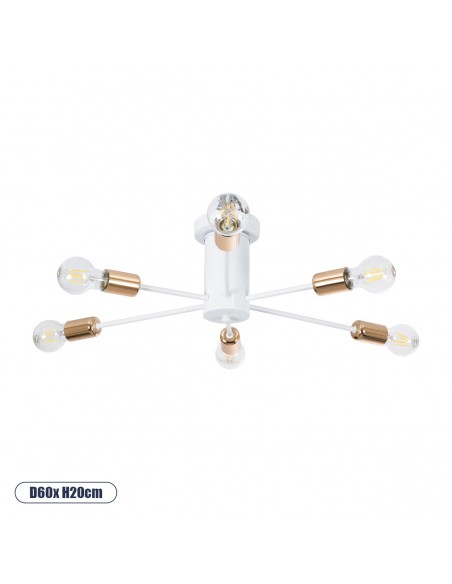 GloboStar® OLINDA 01385 Μοντέρνο Industrial Φωτιστικό Οροφής Πολύφωτο 6 x E27 Λευκό Μεταλλικό Πλέγμα Φ58 x Y17cm