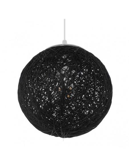 GloboStar® OCEANA 01356 Vintage Κρεμαστό Φωτιστικό Οροφής Μονόφωτο 1 x E27 Μαύρο Ξύλινο Ψάθινο Rattan Φ20 x Υ20cm