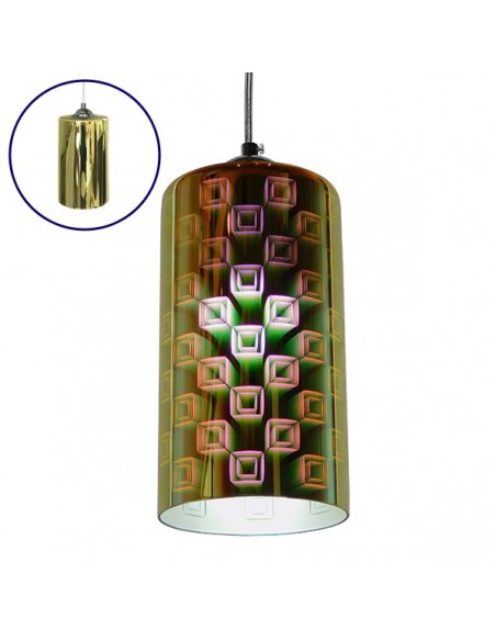 GloboStar® URANUS 01352 Μοντέρνο Κρεμαστό Φωτιστικό Οροφής Μονόφωτο 1 x E27 Γυάλινο Νίκελ Χρυσό 3D Φ12 x Υ22cm