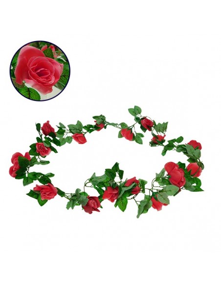 GloboStar® 09008 Τεχνητό Κρεμαστό Φυτό Διακοσμητική Γιρλάντα Μήκους 2 μέτρων με 16 X Μεγάλα Τριαντάφυλλα Φούξια