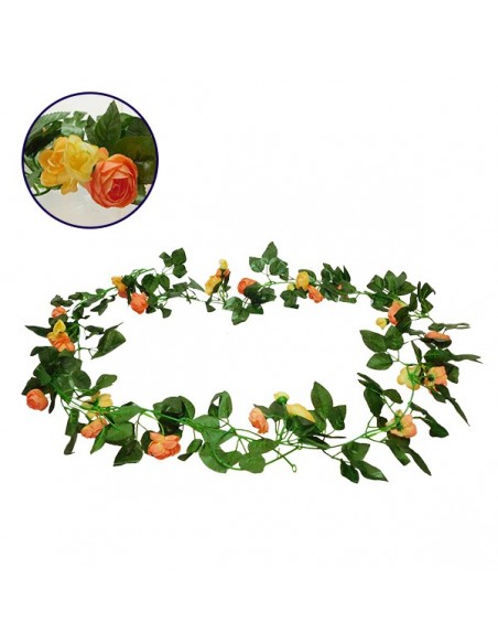 GloboStar® 09013 Τεχνητό Κρεμαστό Φυτό Διακοσμητική Γιρλάντα Μήκους 2.2 μέτρων με 32 X Μικρά Τριαντάφυλλα Πορτοκαλί Σομόν