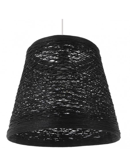 GloboStar® PLAYROOM 01563 Vintage Κρεμαστό Φωτιστικό Οροφής Μονόφωτο 1 x E27 Μαύρο Ξύλινο Ψάθινο Rattan Φ32 x Υ27cm