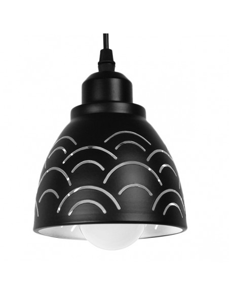 GloboStar® COOLIE 01482 Μοντέρνο Κρεμαστό Φωτιστικό Οροφής Μονόφωτο 1 x E27 Μεταλλικό Μαύρο Λευκό Καμπάνα Φ13 x Υ14cm