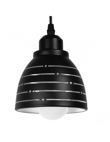GloboStar® COOLIE 01483 Μοντέρνο Κρεμαστό Φωτιστικό Οροφής Μονόφωτο 1 x E27 Μεταλλικό Μαύρο Λευκό Καμπάνα Φ13 x Υ14cm