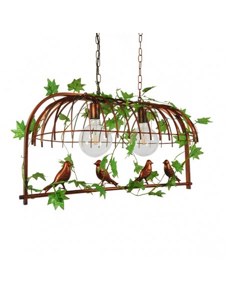 GloboStar® NEST 01645 Vintage Industrial Κρεμαστό Φωτιστικό Οροφής Δίφωτο 2 x E27 Καφέ Σκουριά Μεταλλικό Πλέγμα Μ73.6 x Π37.5 x Y38.5cm