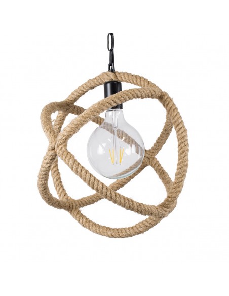 GloboStar® BALANCE 01596 Vintage Κρεμαστό Φωτιστικό Οροφής Μονόφωτο 1 x E27 Μπεζ Μεταλλικό με Σχοινί Φ35 x Υ36cm