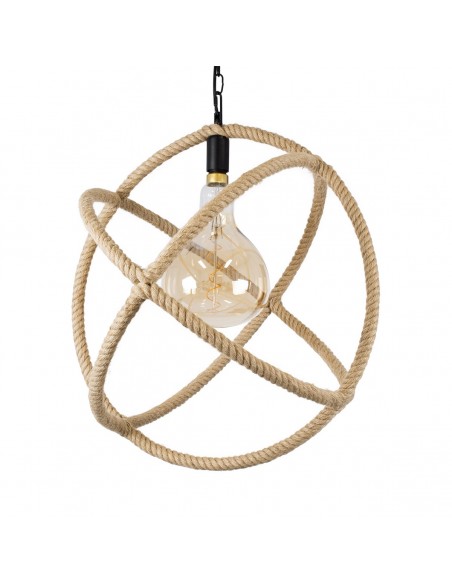 GloboStar® BELLE 01597 Vintage Κρεμαστό Φωτιστικό Οροφής Μονόφωτο 1 x E27 Μπεζ Μεταλλικό με Σχοινί Φ56 x Υ58cm