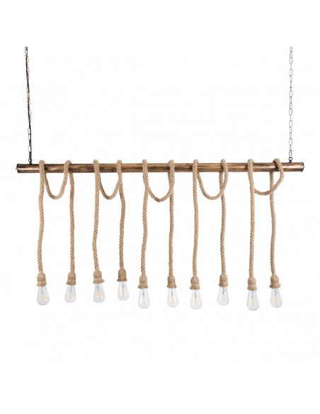 GloboStar® RAILROAD 01380 Vintage Industrial Κρεμαστό Φωτιστικό Οροφής Πολύφωτο 10 x E27 Μπρούτζινο Μεταλλικό με Μπεζ Σχοινί Μ150 x Π4 x Y62.5cm