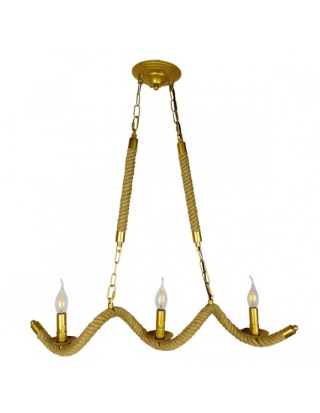 GloboStar® LUXOR 01598 Vintage Κρεμαστό Φωτιστικό Οροφής Τρίφωτο 3 x E14 Χρυσό Μεταλλικό με Μπεζ Σχοινί Μ75 x Π13 x Y18cm