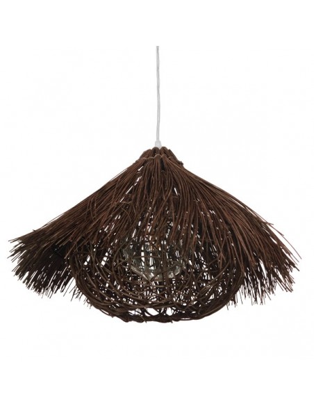 GloboStar® CHEOPE 01600 Vintage Κρεμαστό Φωτιστικό Οροφής Μονόφωτο 1 x E27 Καφέ Σκούρο Ξύλινο Ψάθινο Rattan Φ50 x Υ30cm