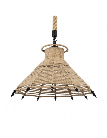 GloboStar® OZERO 01603 Vintage Κρεμαστό Φωτιστικό Οροφής Μονόφωτο 1 x E27 Μπεζ Καμπάνα με Σχοινί Φ41 x Υ28cm