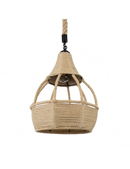 GloboStar® KUBRIC 01605 Vintage Κρεμαστό Φωτιστικό Οροφής Μονόφωτο 1 x E27 Μπεζ Καμπάνα με Σχοινί Φ30 x Υ40cm