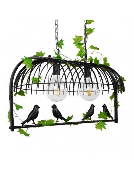 GloboStar® NEST 01643 Vintage Industrial Κρεμαστό Φωτιστικό Οροφής Δίφωτο 2 x E27 Μαύρο Μεταλλικό Πλέγμα Μ73.6 x Π37.5 x Y38cm