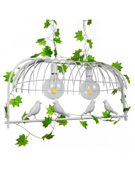 GloboStar® NEST 01644 Vintage Industrial Κρεμαστό Φωτιστικό Οροφής Δίφωτο 2 x E27 Λευκό Μεταλλικό Πλέγμα Μ73.6 x Π37.5 x Y38cm