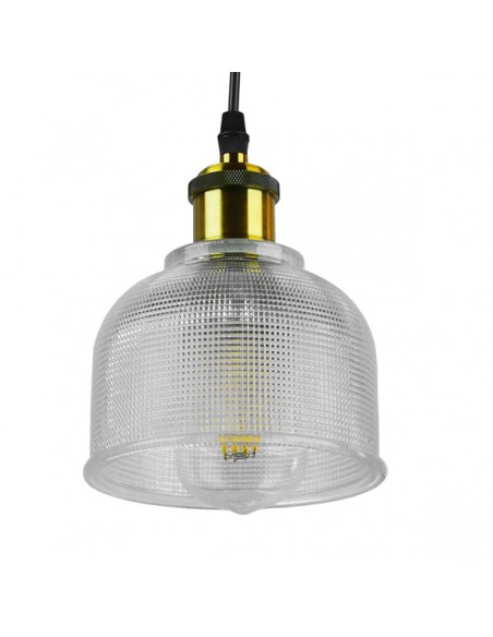 GloboStar® SEGRETO 01447 Vintage Κρεμαστό Φωτιστικό Οροφής Μονόφωτο 1 x E27 Γυάλινο Διάφανο Καμπάνα με Χρυσό Ντουί Φ14 x 18cm