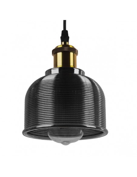 GloboStar® SEGRETO 01449 Vintage Κρεμαστό Φωτιστικό Οροφής Μονόφωτο 1 x E27 Μαύρο Γυάλινο Διάφανο Καμπάνα με Χρυσό Ντουί Φ14 x Υ18cm