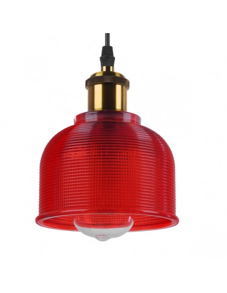 GloboStar® SEGRETO 01450 Vintage Κρεμαστό Φωτιστικό Οροφής Μονόφωτο 1 x E27 Κόκκινο Γυάλινο Διάφανο Καμπάνα με Χρυσό Ντουί Φ14 x Υ18cm