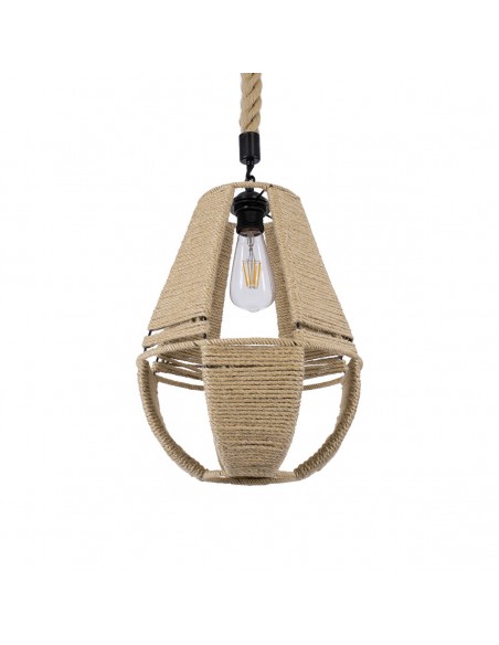 GloboStar® POLIA 01608 Vintage Κρεμαστό Φωτιστικό Οροφής Μονόφωτο 1 x E27 Πλέγμα με Μπεζ Σχοινί Φ30 x Υ42cm