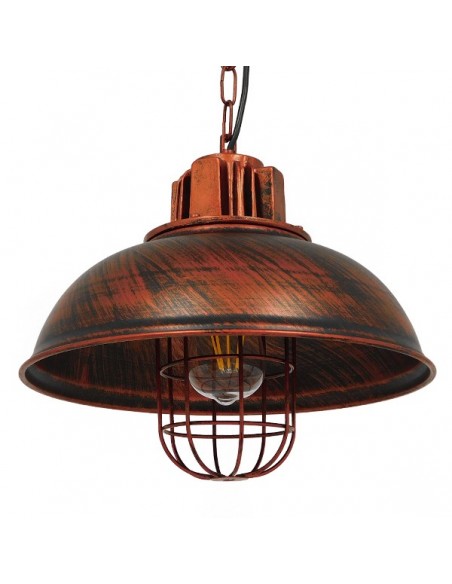 GloboStar® HARROW 01572 Vintage Industrial Κρεμαστό Φωτιστικό Οροφής Μονόφωτο 1 x E27 Καφέ Σκουριά Μεταλλικό Πλέγμα Φ33 x Υ32cm