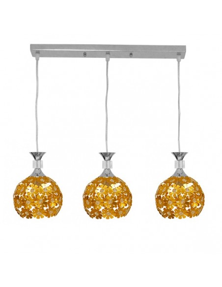 GloboStar® BOUQUET 01671 Μοντέρνο Κρεμαστό Φωτιστικό Οροφής Τρίφωτο 3 x E27 Χρυσό Μεταλλικό με Κρύσταλλα Μ64 x Π18 x Υ24cm