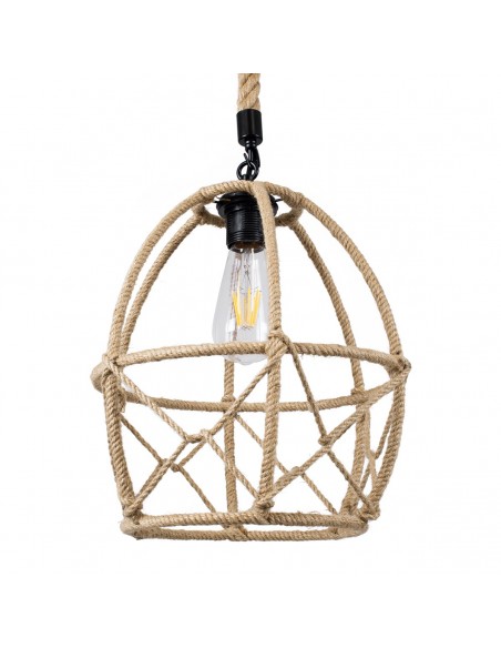 GloboStar® TELAN 01615 Vintage Κρεμαστό Φωτιστικό Οροφής Μονόφωτο 1 x E27 Πλέγμα με Μπεζ Σχοινί Φ30 x Υ38cm