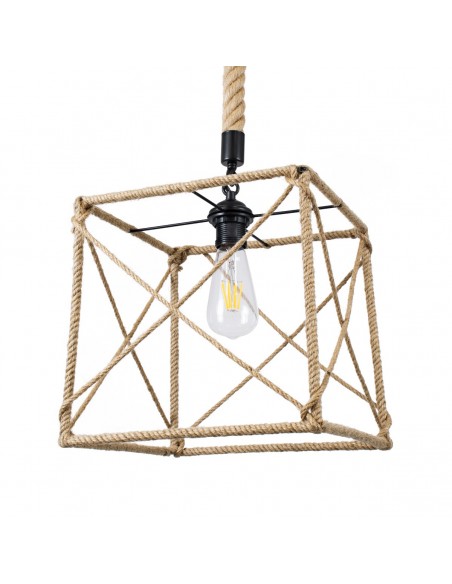 GloboStar® POLISHED 01616 Vintage Κρεμαστό Φωτιστικό Οροφής Μονόφωτο 1 x E27 Πλέγμα με Μπεζ Σχοινί Μ30 x Π28 x Υ30cm