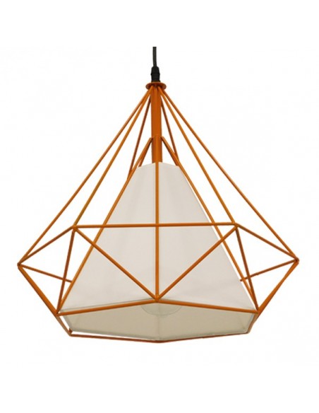 GloboStar® KAIRI 01621 Μοντέρνο Industrial Κρεμαστό Φωτιστικό Οροφής Μονόφωτο 1 x E27 Πορτοκαλί με Άσπρο Ύφασμα Μεταλλικό Πλέγμα Φ38 x Υ39cm