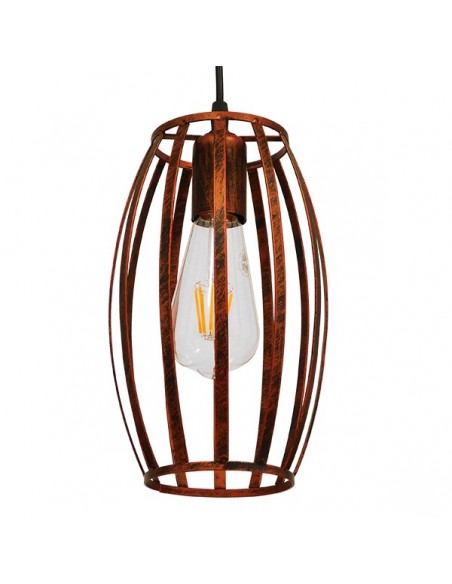 GloboStar® ZEBRA 01639 Vintage Industrial Κρεμαστό Φωτιστικό Οροφής Μονόφωτο Καφέ Σκουριά Μεταλλικό Πλέγμα Φ15 x Υ25cm