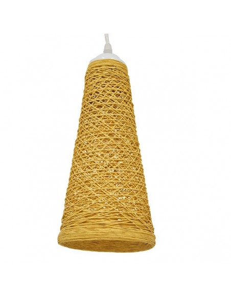 GloboStar® INCASS 01625 Vintage Κρεμαστό Φωτιστικό Οροφής Μονόφωτο 1 x E27 Μπεζ Ξύλινο Ψάθινο Rattan Φ15 x Υ30.5cm