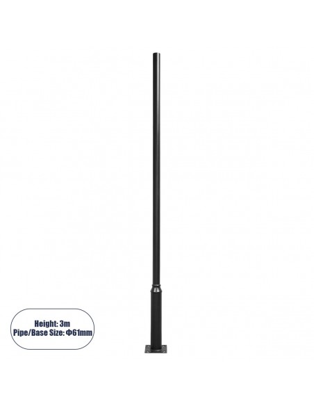 Μεταλλικός Στύλος - Ιστός - Κολώνα σε Μαύρο Χρώμα για Φωτιστικά Δρόμου και Πλατείας  Ύψος 3 Μέτρα Φ6.1cm GloboStar 12111